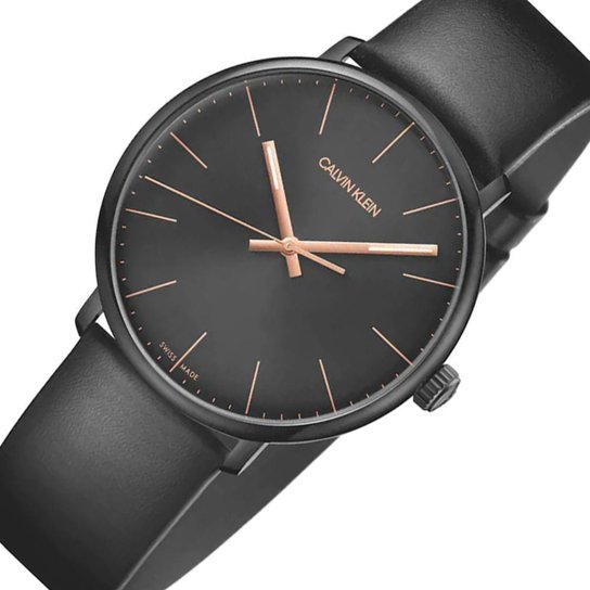 Calvin Klein High Noon Quartz Black Dial Black Leather Strap Watch for Men - K8M214CB