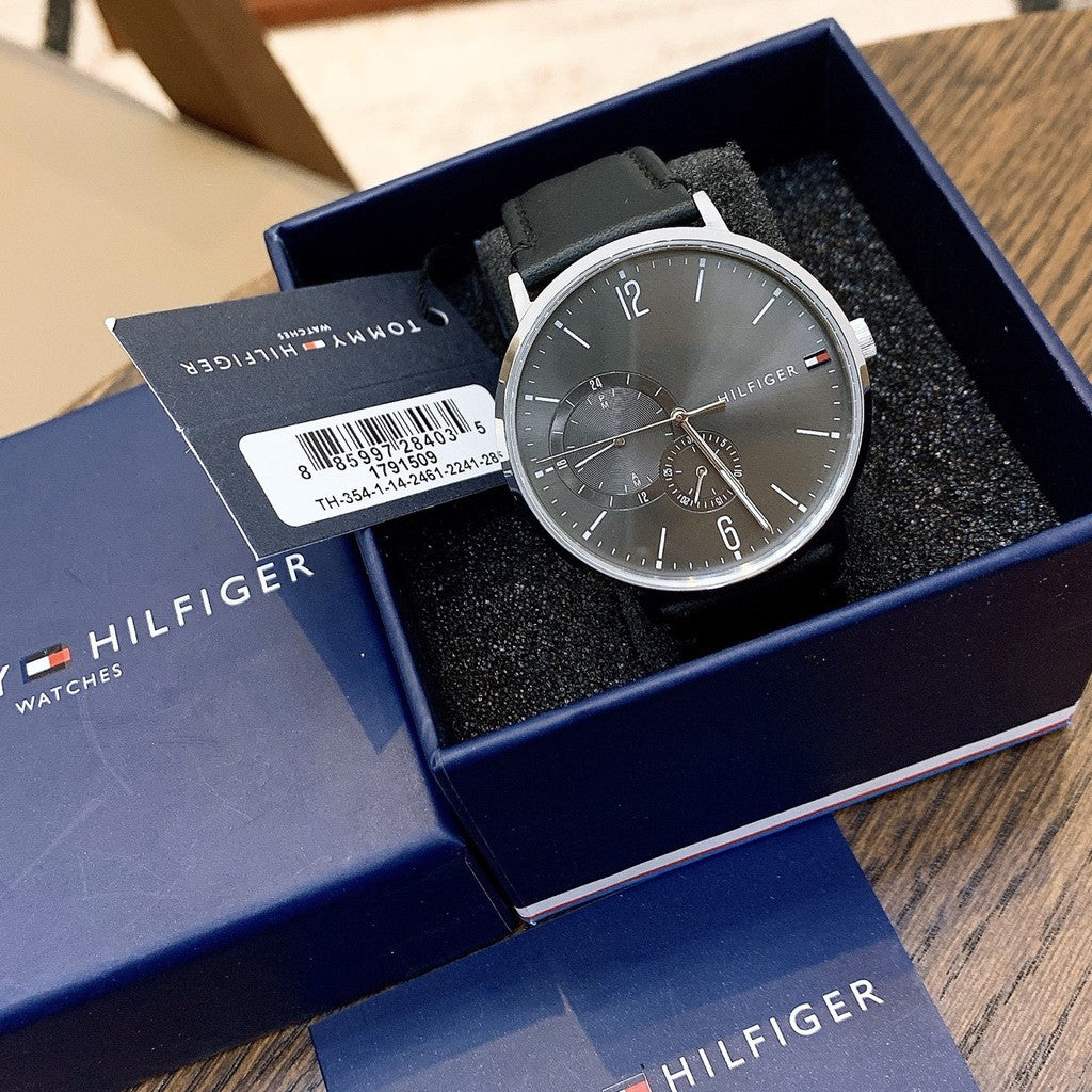 Tommy Hilfiger Brooklyn Black Dial Black Leather Strap Watch for Men - 1791509