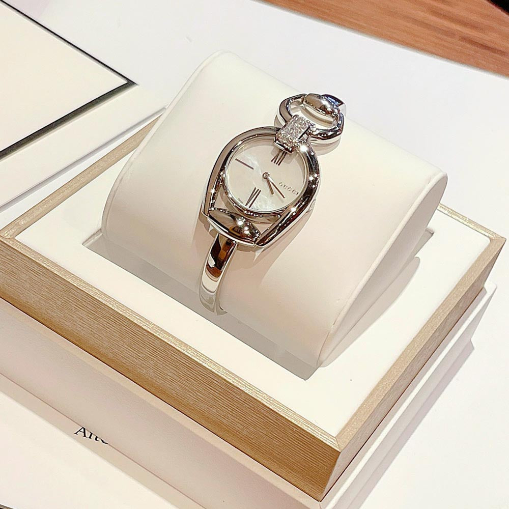 Gucci Horsebit Collection Diamonds Mother of Pearl White Dial Silver Steel Strap Watch For Women - YA139504