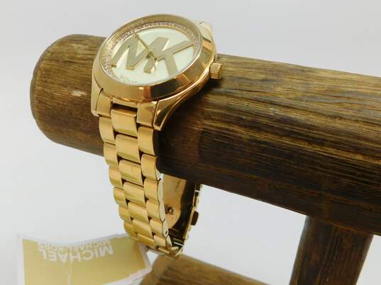 Michael Kors Slim Runway Gold Dial Gold Steel Strap Watch for Women - MK3477