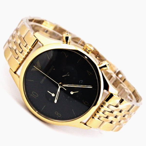 Emporio Armani Classic Chronograph Black Dial Gold Steel Strap Watch For Men - AR1893