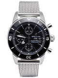 Breitling Superocean Heritage Chronograph 44 Black Dial Silver Mesh Bracelet Watch for Men - A13313121B1A1