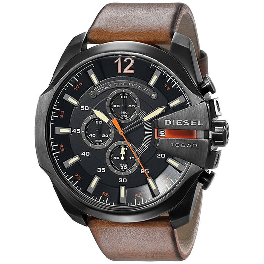 Diesel Mega Chief Quartz Chronograph Brown Leather Watch For Men - DZ4343