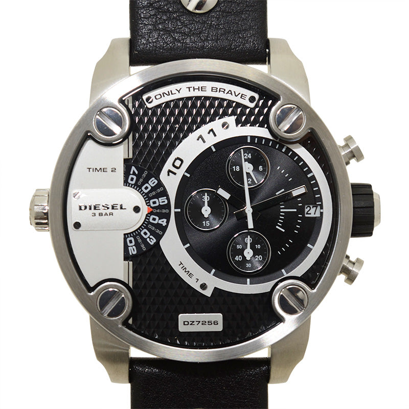 Diesel Little Daddy Black Dial Black Leather Strap Watch For Men - DZ7256