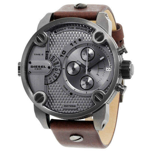 Diesel Little Daddy SBA Small Sized Grey Dial Brown Leather Strap Watch For Men - DZ7258