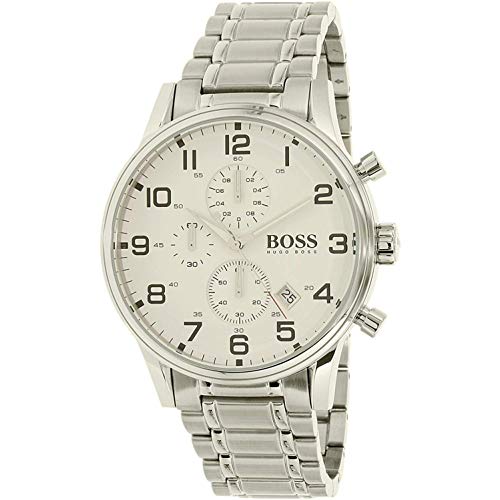 Hugo Boss Aeroliner Chronograph White Dial Silver Steel Strap Watch for Men - 1513182