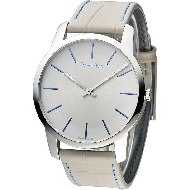 Calvin Klein City Silver Dial Grey Leather Strap Watch for Men - K2G211Q4