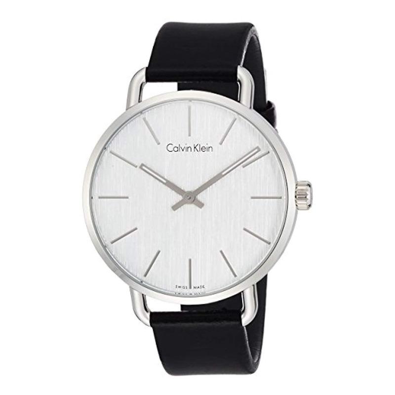 Calvin Klein Even White Dial Black Leather Strap Watch for Women - K7B211C6