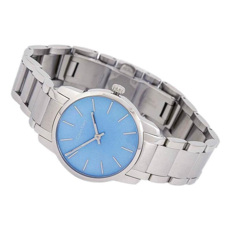 Calvin Klein City Mother of Pearl Blue Dial Silver Steel Strap Watch for Women - K2G2314X