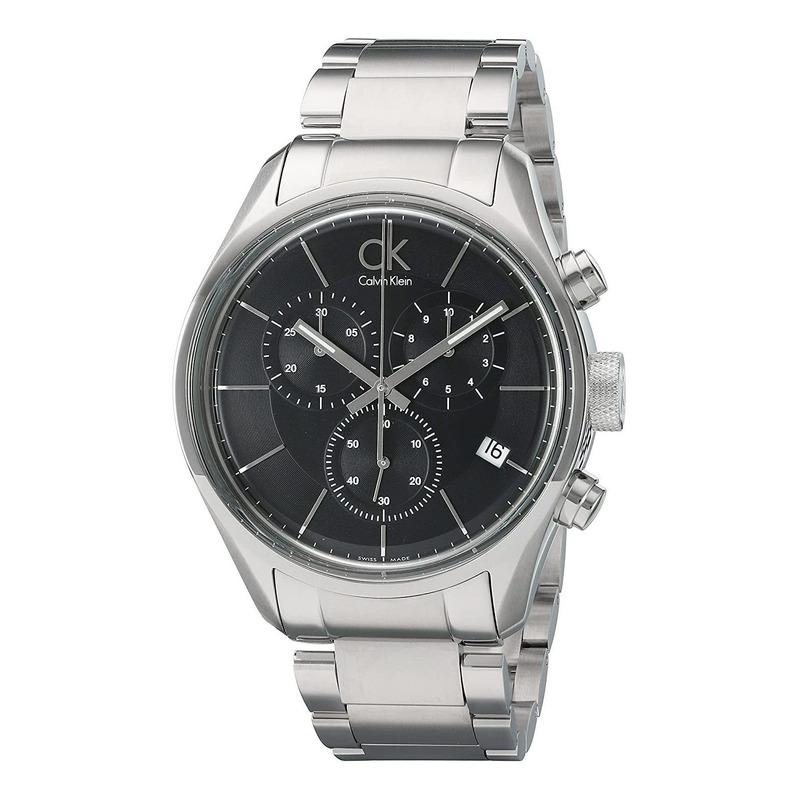 Calvin Klein Masculine Chronograph Black Dial Silver Steel Strap Watch for Men - K2H27104