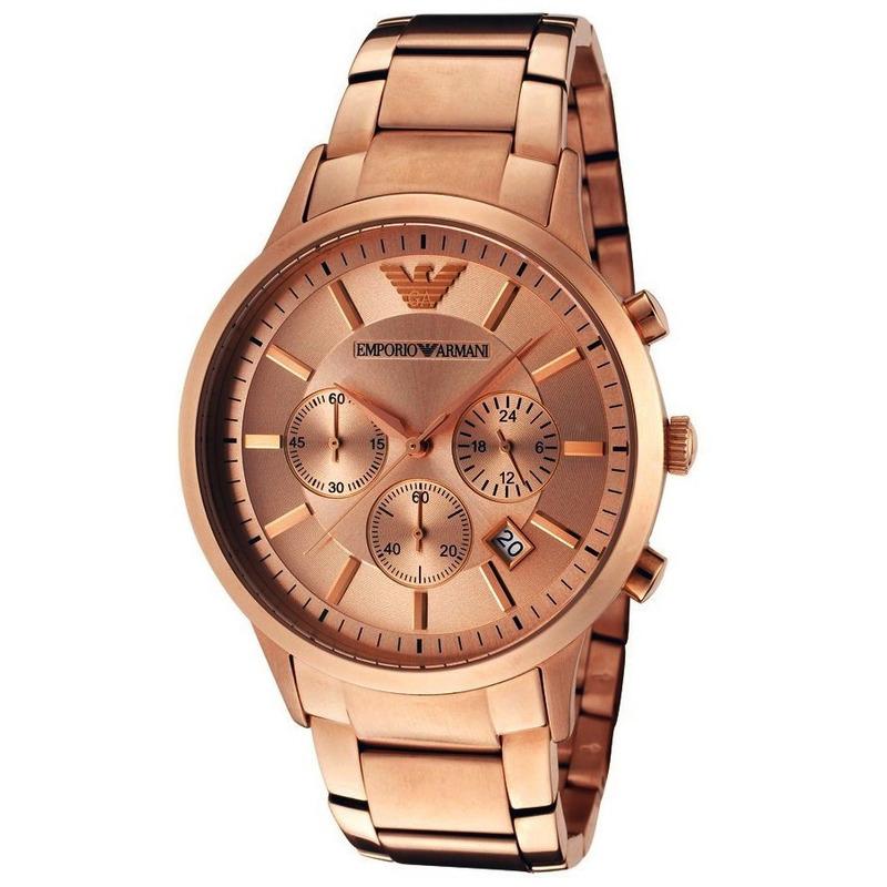 Emporio Armani Classic Chronograph Rose Gold Dial Rose Gold Steel Strap Watch For Men - AR2452