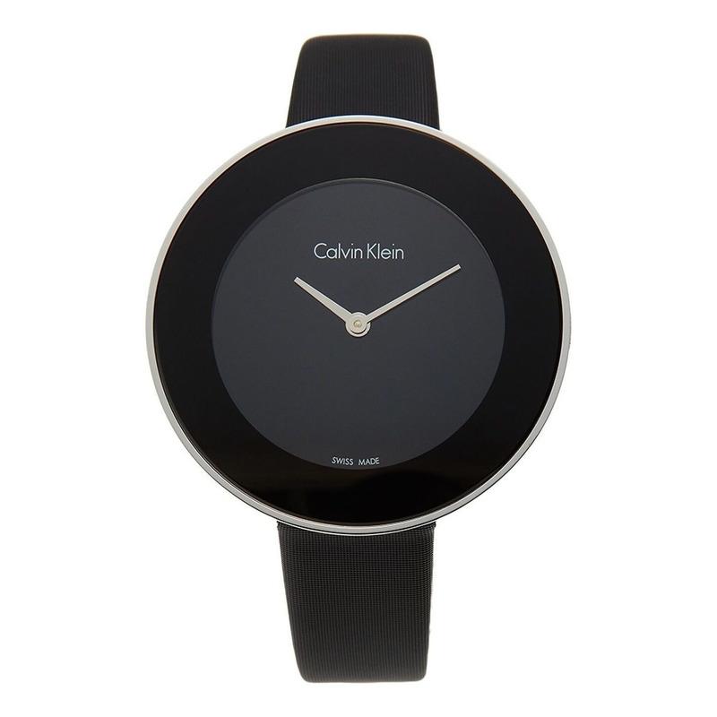 Calvin Klein Chic Black Dial Black Leather Strap Watch for Women - K7N23CB1