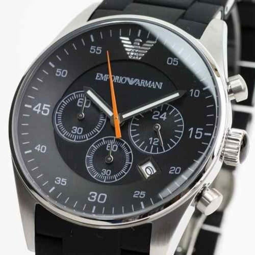 Emporio Armani Sportivo Chronograph Black Dial Black Steel Strap Watch For Men - AR5858