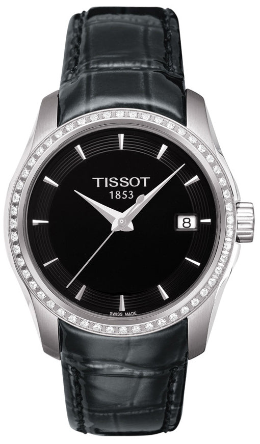 Tissot T Trend Couturier Diamonds Black Dial Black Leather Strap Watch for Women - T035.210.66.051.00