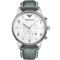 Emporio Armani Classic Chronograph Silver Dial Grey Leather Strap Watch For Men - AR1861