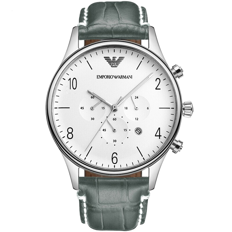 Emporio Armani Classic Chronograph Silver Dial Grey Leather Strap Watch For Men - AR1861