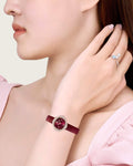 Swarovski Crystal Flower Red Dial Red Leather Strap Watch for Women - 5552780