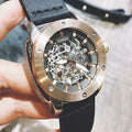 Fossil Modern Machine Automatic Skeleton Silver Dial Black Leather Strap Watch for Men - ME3082