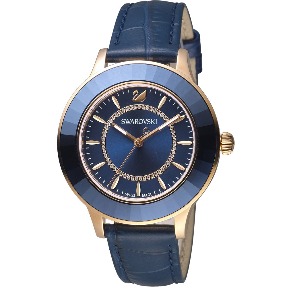 Swarovski Octea Lux Blue Dial Blue Leather Strap Watch for Women - 5414413