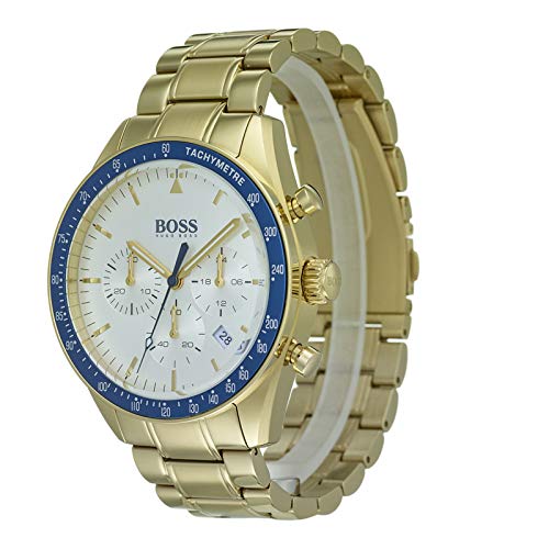 Hugo Boss Trophy Chronograph White Dial Gold Steel Strap Watch for Men - 1513631