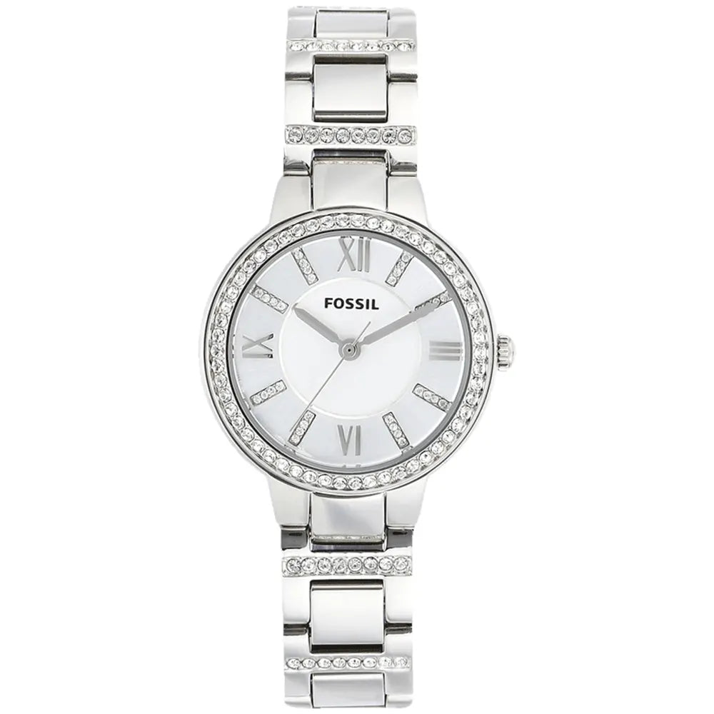 Fossil Virginia Silver Dial Silver Steel Strap Watch for Women - ES3282