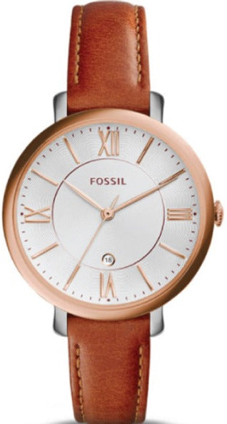 Fossil Jacqueline White Dial Brown Leather Strap Watch for Women - ES3842