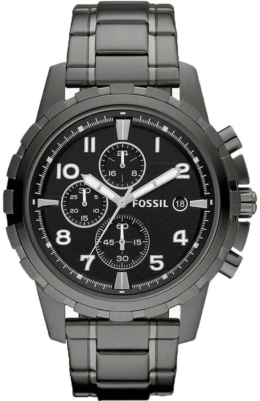 Fossil Dean Chronograph Black Dial Grey Steel Strap Watch for Men - FS4721