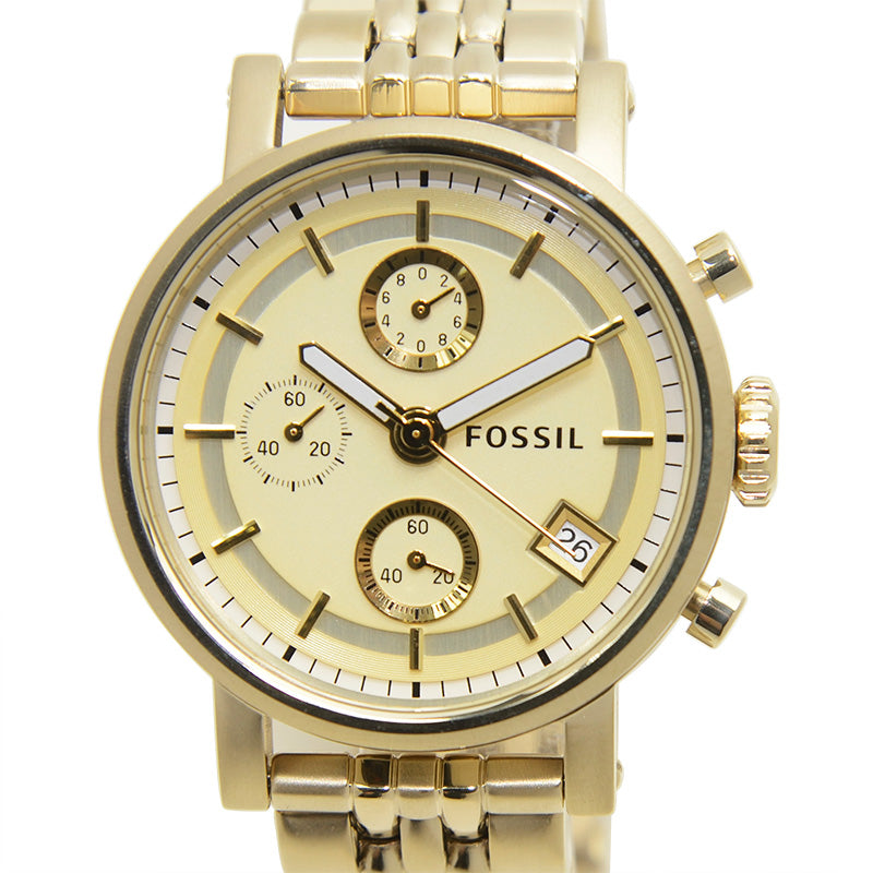 Fossil Boyfriend Chronograph Gold Dial Gold Steel Strap Watch for Women - ES2197