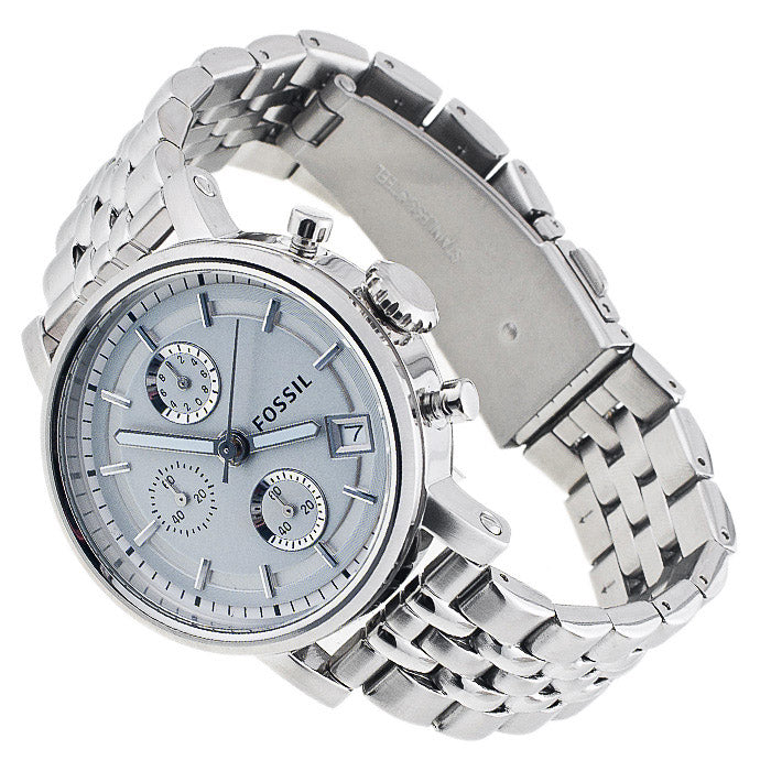 Fossil Boyfriend Chronograph Silver Dial Silver Steel Strap Watch for Women - ES2198