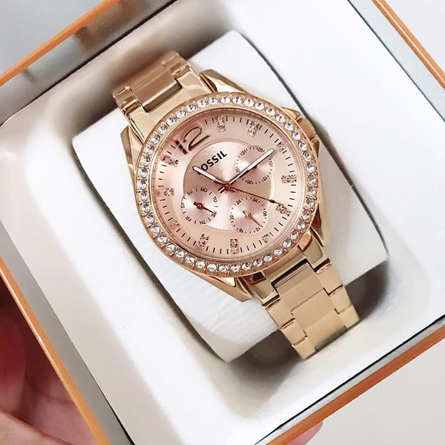 Fossil Riley Multifunction Rose Gold Dial Rose Gold Steel Strap Watch for Women - ES2811