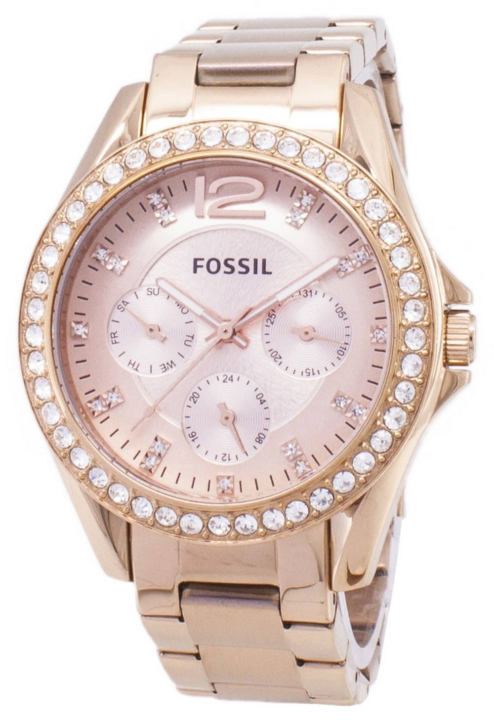 Fossil Riley Multifunction Rose Gold Dial Rose Gold Steel Strap Watch for Women - ES2811