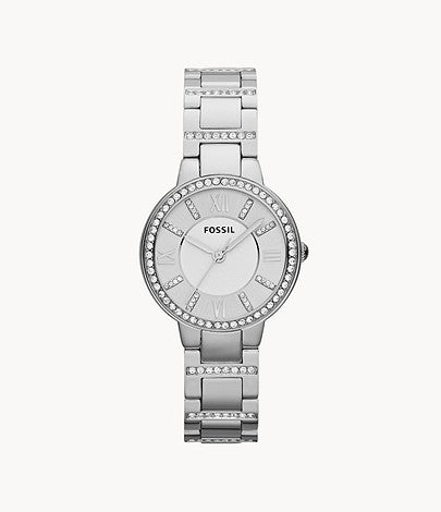 Fossil Virginia Silver Dial Silver Steel Strap Watch for Women - ES3282