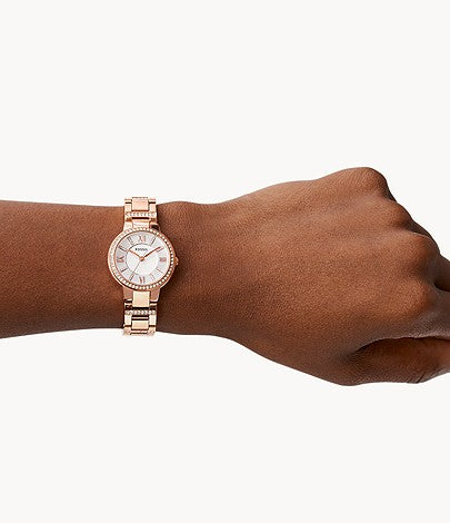 Fossil Virginia White Dial Rose Gold Steel Strap Watch for Women - ES3284