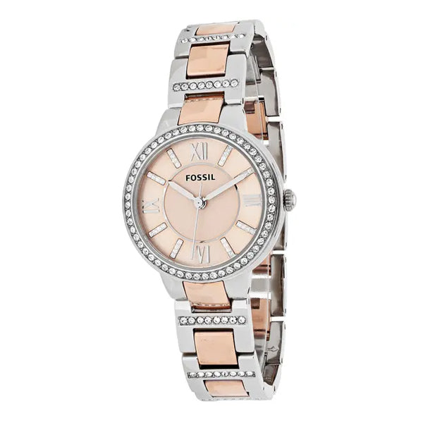 Fossil Virginia Rose Gold Dial Two Tone Steel Strap Watch for Women - ES3405