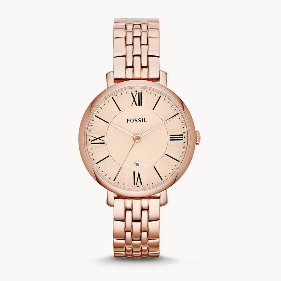 Fossil Jacqueline Rose Gold Dial Rose Gold Steel Strap Watch for Women - ES3435