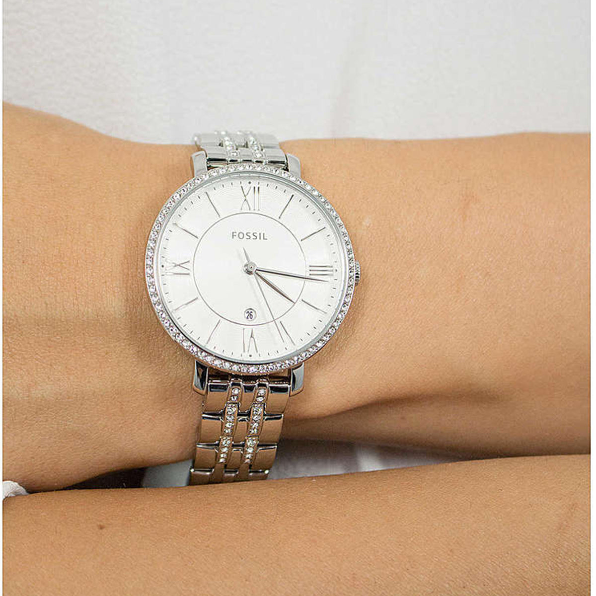 Fossil Jacqueline White Dial Silver Steel Strap Watch for Women - ES3545