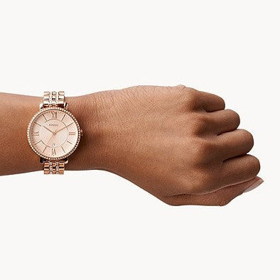 Fossil Jacqueline Rose Gold Dial Rose Gold Steel Strap Watch for Women - ES3546