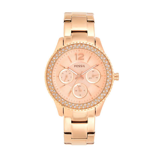 Fossil Stella Rose Gold Dial Rose Gold Steel Strap Watch for Women - ES3590