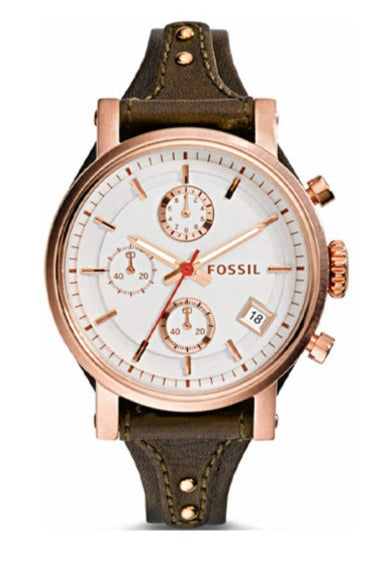 Fossil Boyfriend White Dial Brown Leather Strap Watch for Women - ES3616