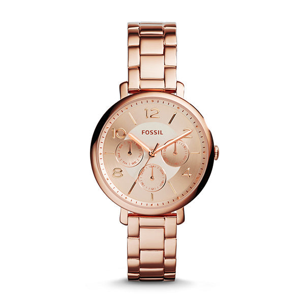 Fossil Jacqueline Day Date Rose Gold Dial Rose Gold Steel Strap Watch for Women - ES3665