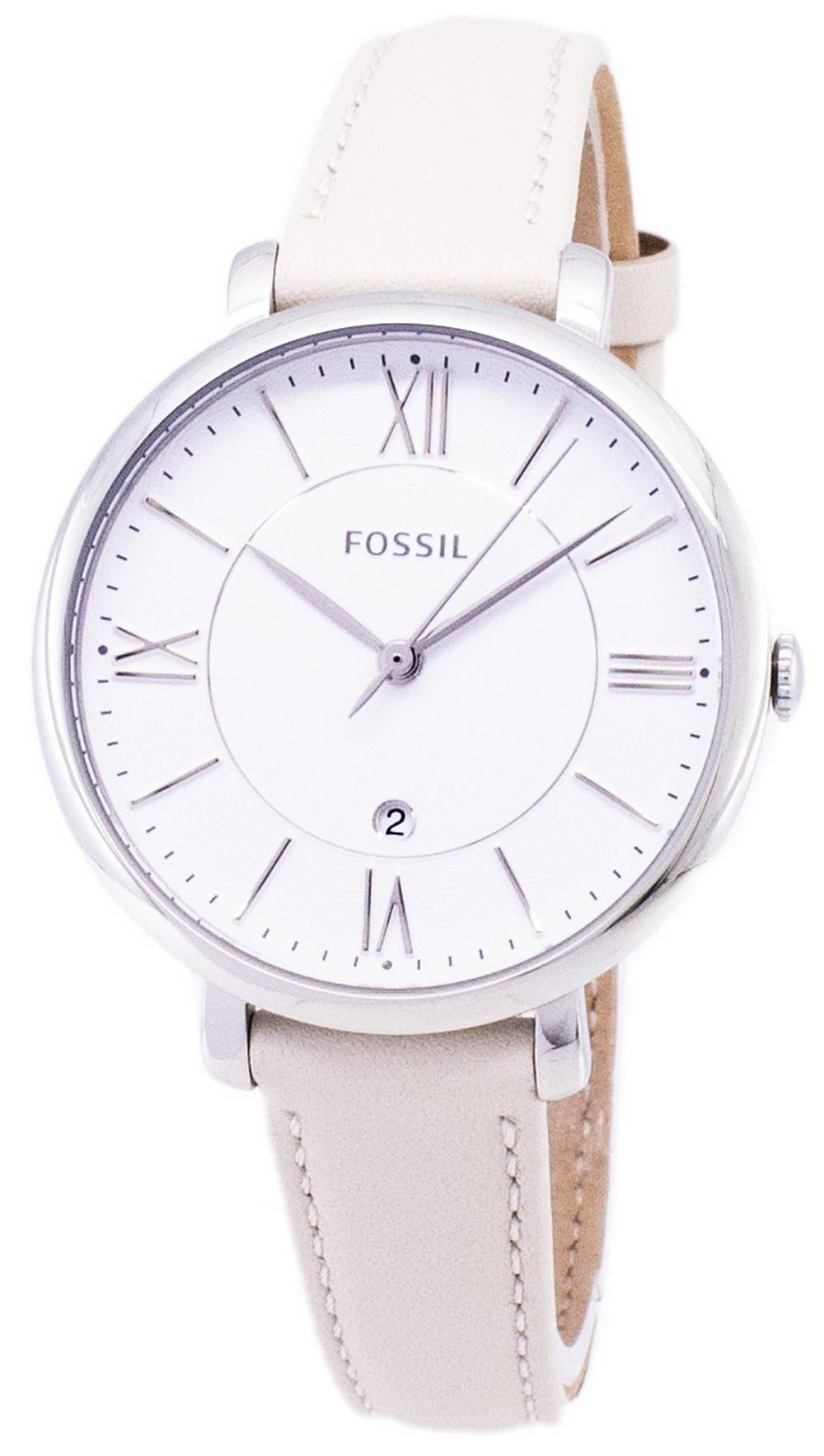 Fossil Jacqueline White Dial Beige Leather Strap Watch for Women - ES3793