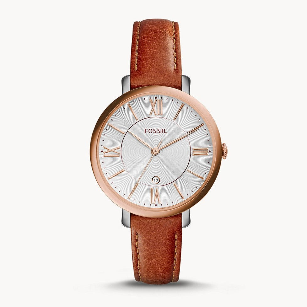 Fossil Jacqueline White Dial Brown Leather Strap Watch for Women - ES3842