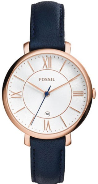 Fossil Jacqueline White Dial Blue Leather Strap Watch for Women - ES3843