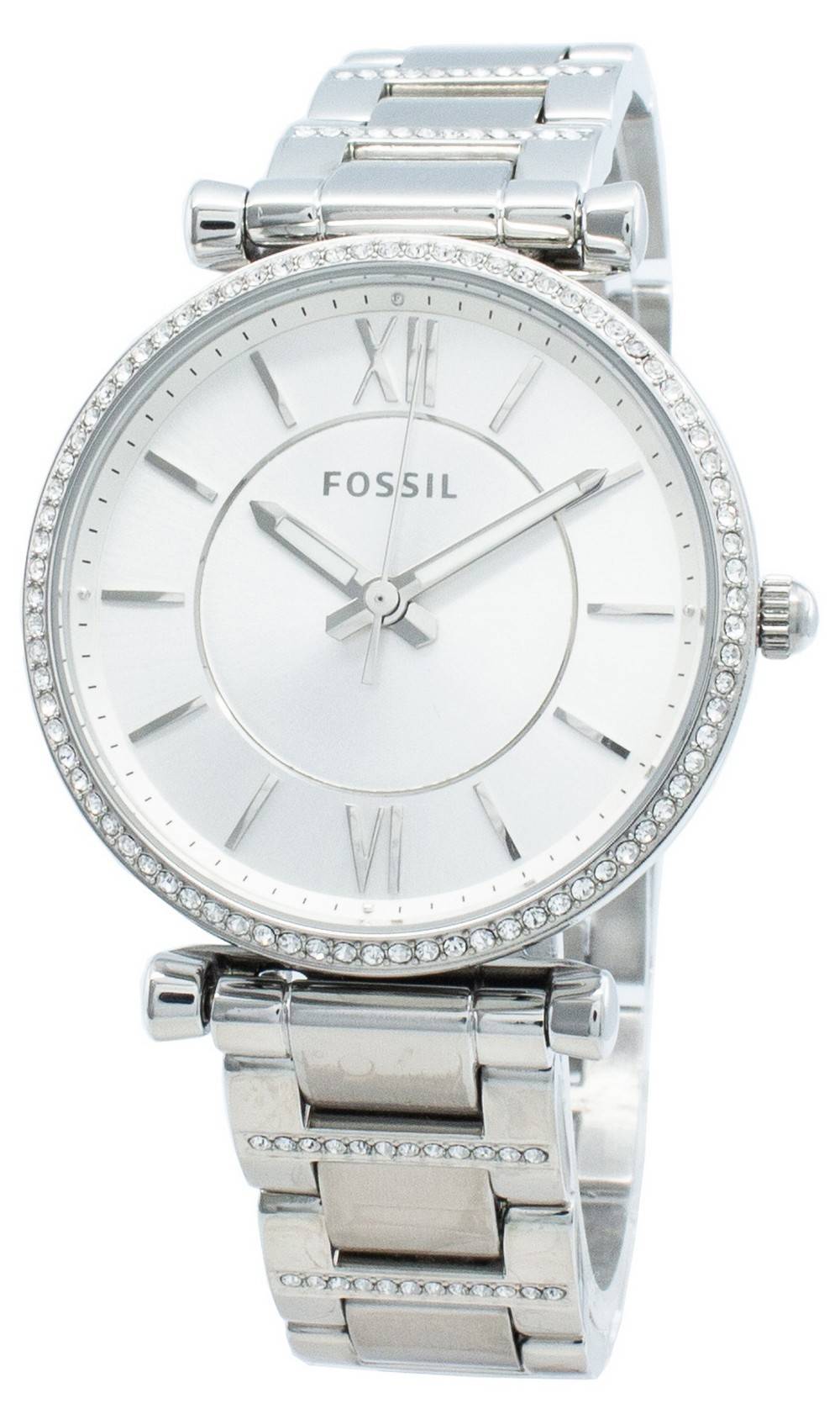 Fossil Carlie Silver Dial Silver Steel Strap Watch for Women - ES4341