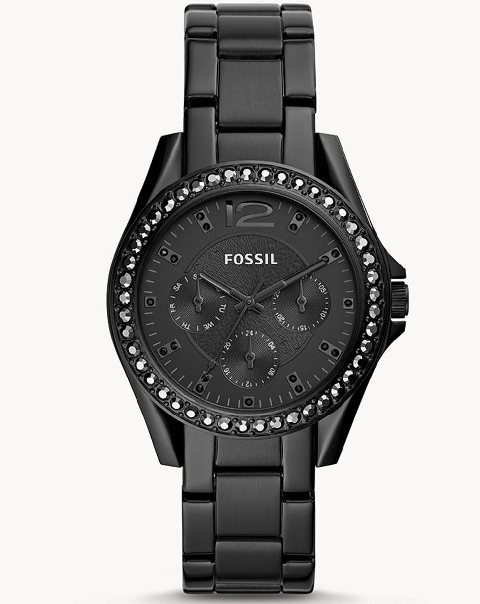 Fossil Riley Multifunction Black Dial Black Steel Strap Watch for Women - ES4519