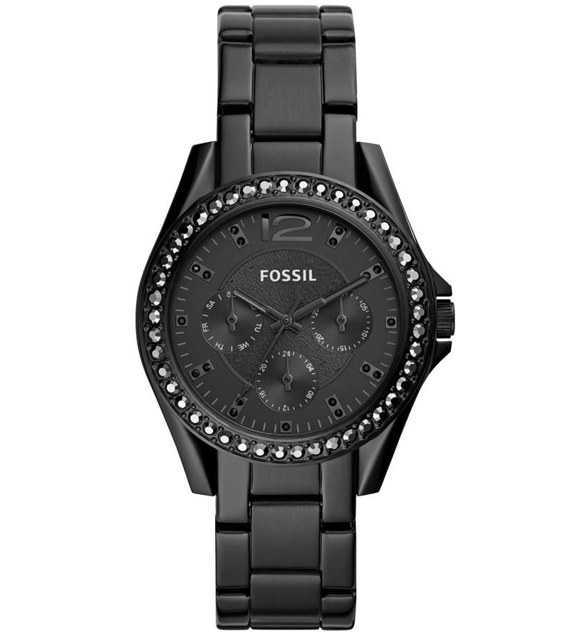 Fossil Riley Multifunction Black Dial Black Steel Strap Watch for Women - ES4519