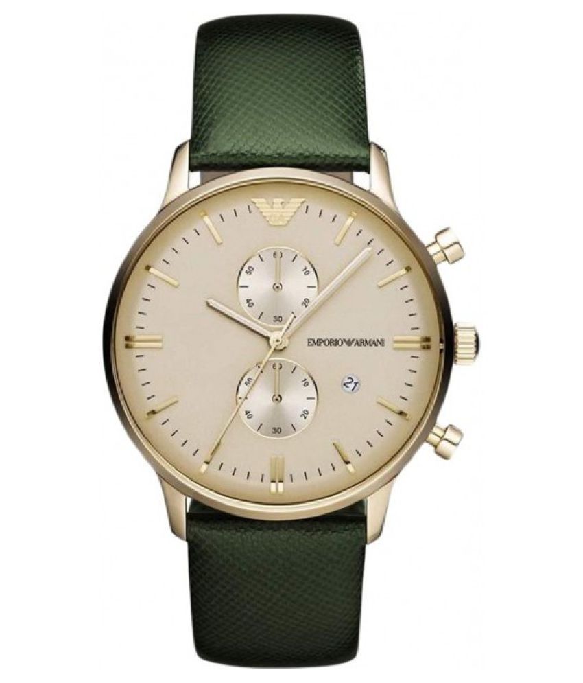 Emporio Armani Gianni Chronograph Champagne Dial Green Leather Strap Watch For Men - AR1722