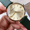 Emporio Armani Retro Champagne Beige Dial Green Leather Strap Watch For Women - AR1726