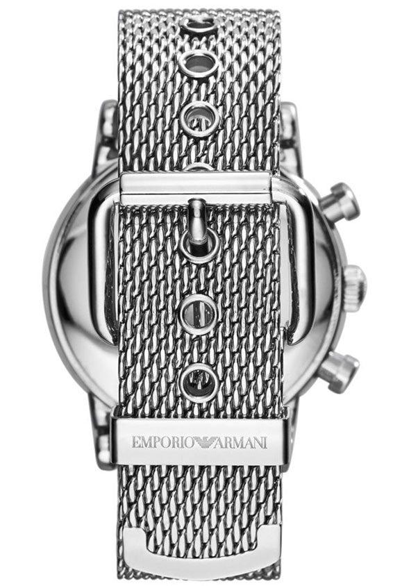 Emporio Armani Luigi Chronograph Black Dial Silver Mesh Bracelet Watch For Men - AR1811