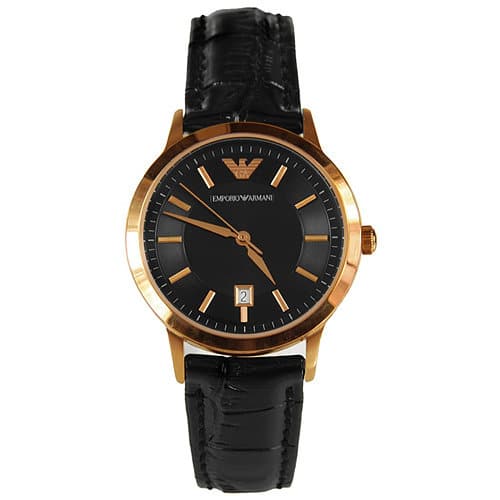 Emporio Armani Classic Black Dial Black Leather Strap Watch For Women - AR9022